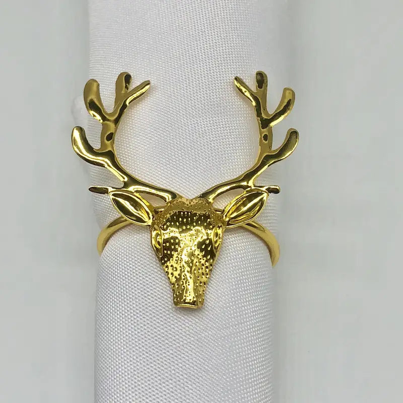 Christmas Reindeer Napkin Rings - Set of 12 Holiday Table Decor