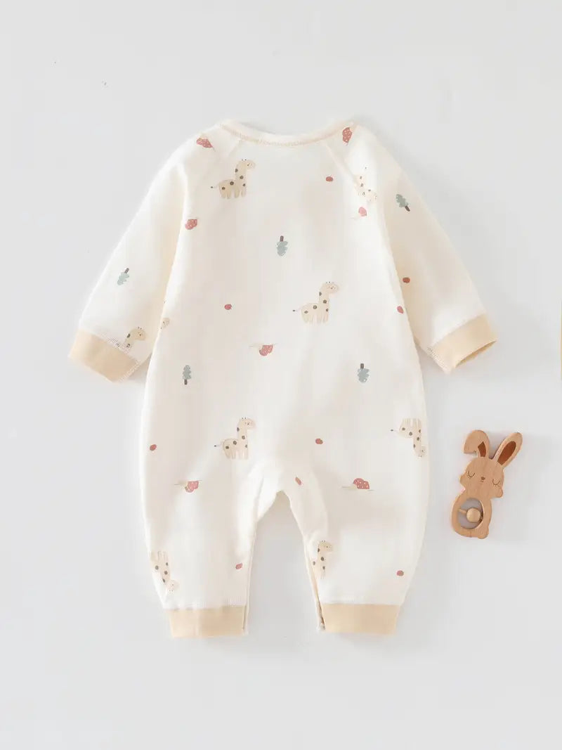 Grenouillère en coton motif cerf | Body doux à manches longues et boutons pour nouveau-né