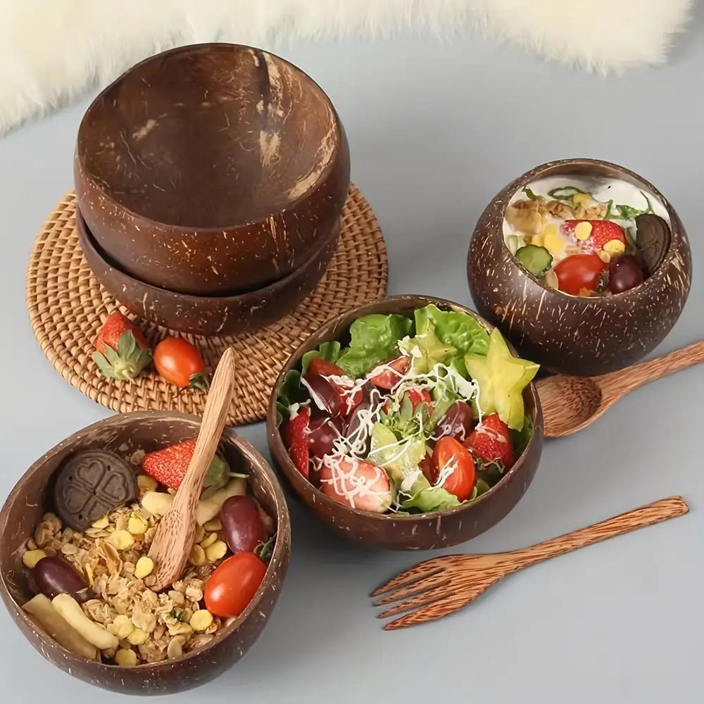 4 Pcs/ 8 Pcs Natural Coconut Bowl And Wooden Spoon Set