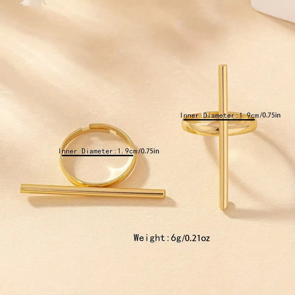 A Set Simple Geometric Cross Line Ring Set