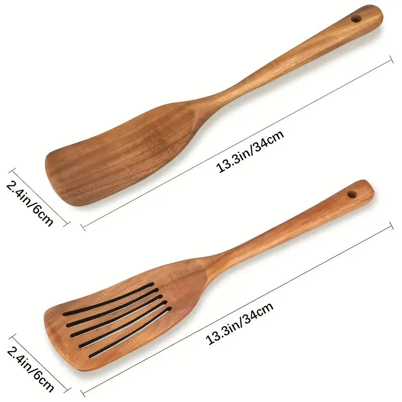 2pcs Wooden Flat and Slotted Spatula Set