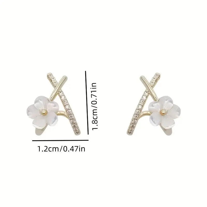 Camellia Dangle Earrings - Zirconia Elegant Drop Jewelry Gift
