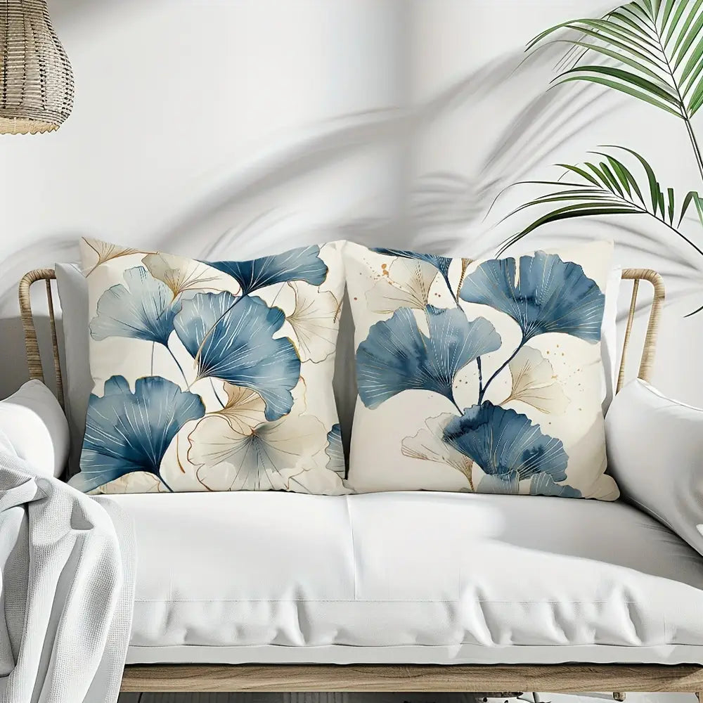 Lot de 2 housses de coussin élégantes en forme de feuille de ginkgo 45 cm x 45 cm