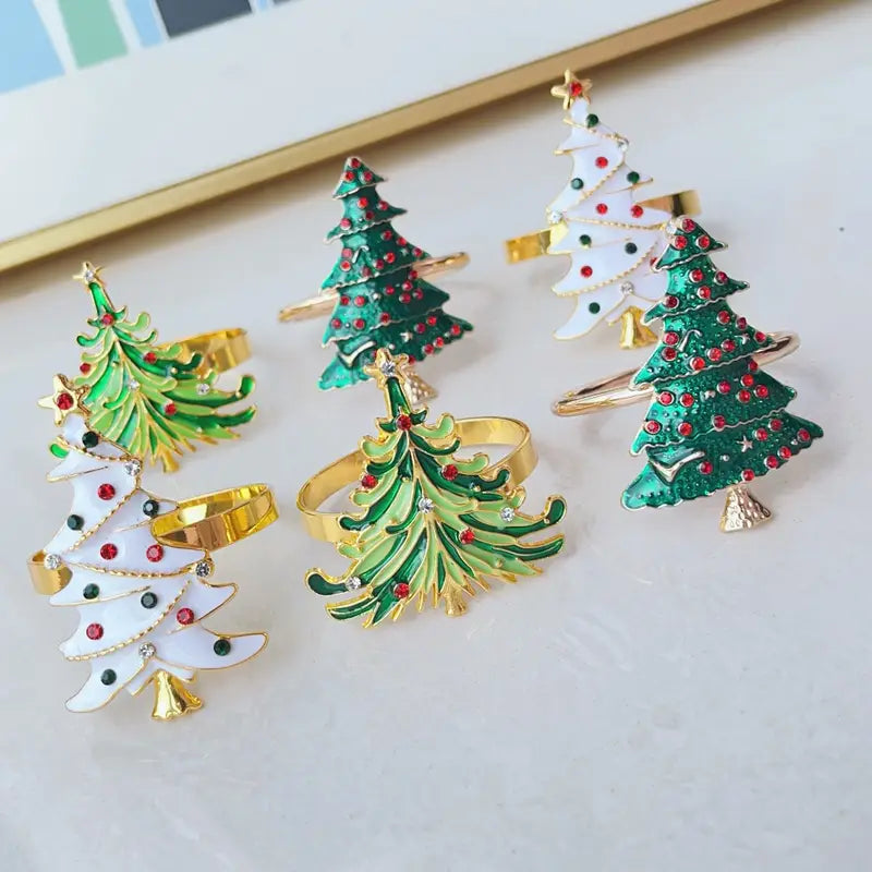Christmas Napkin Rings Set - Gold Metal Holiday Table Decor