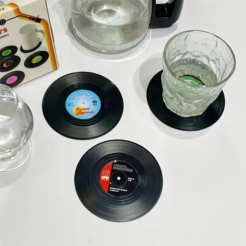 Lot de 6 sous-verres en vinyle rock américain rétro