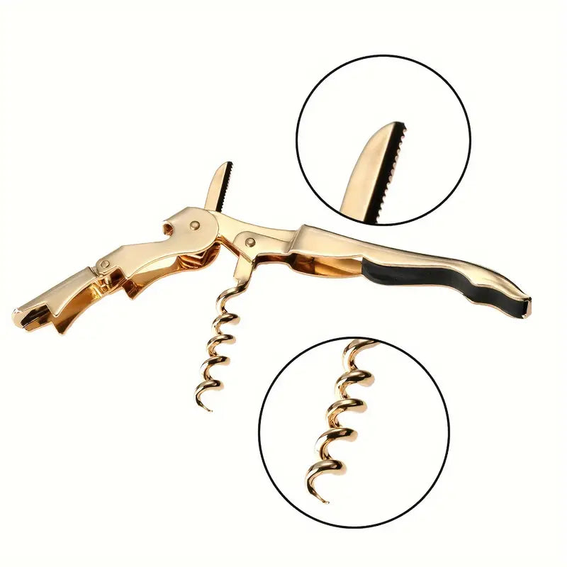 Wink Corkscrew Gold-Toned, Serrated Knife, Thick Neck, Double-Hinged Fulcrum