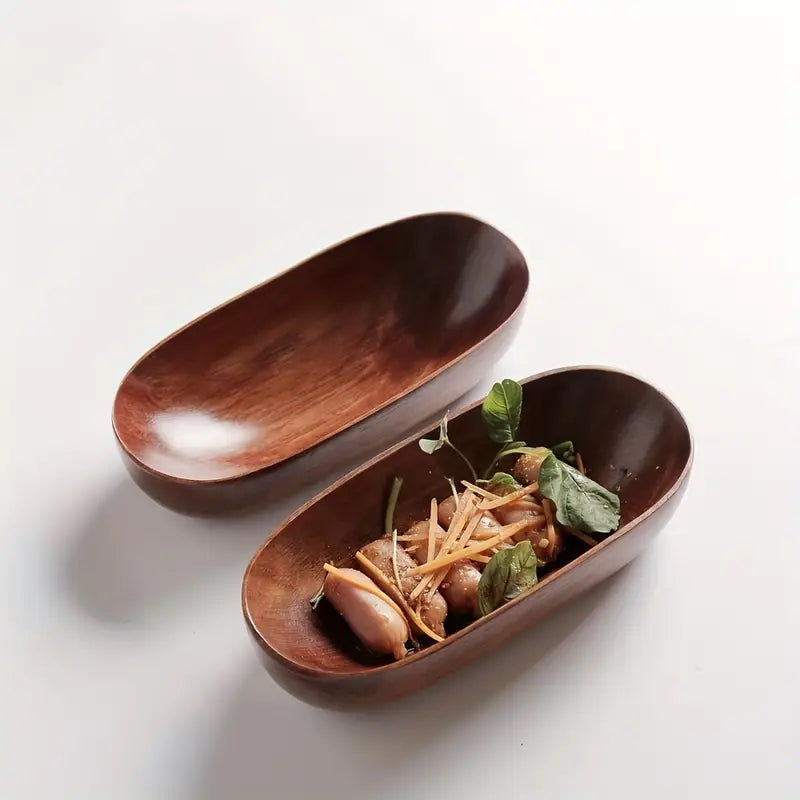 2-Pack Handcrafted Wooden Salad Bowls, Oval Serving Dishes