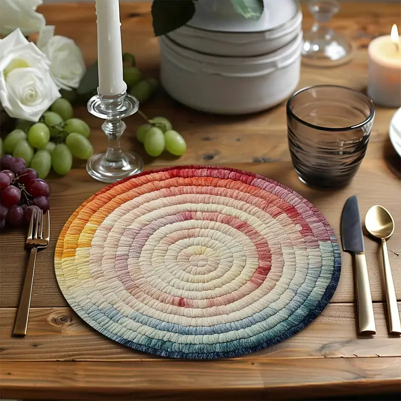 Bohemian Ombre Placemats Set - Round, Non-Slip, Wipe Clean