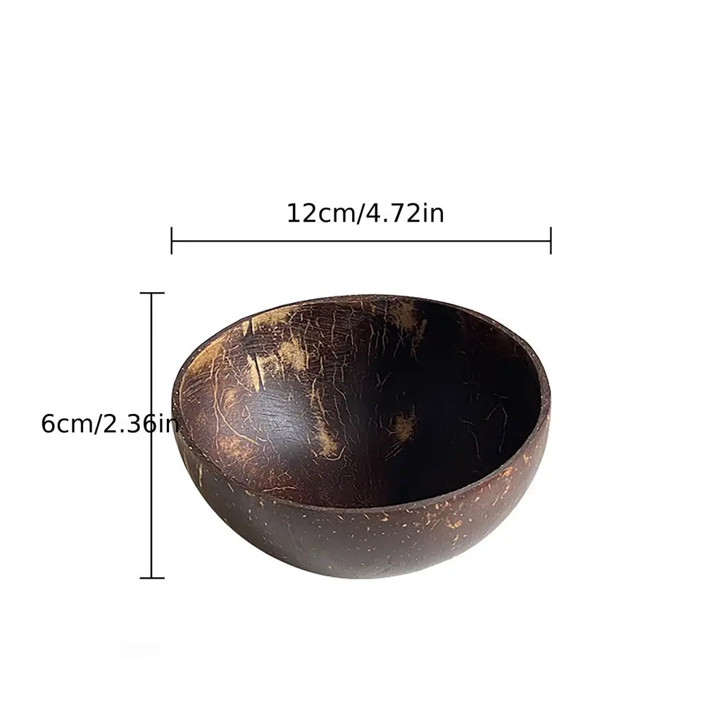 2pcs Handmade Oval Coconut Shell Bowls Set with 1 Wooden Spoon and Fork