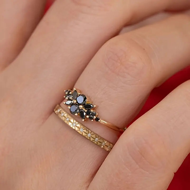 Couples Rings Black Zirconia Copper Wedding Anniversary Bands