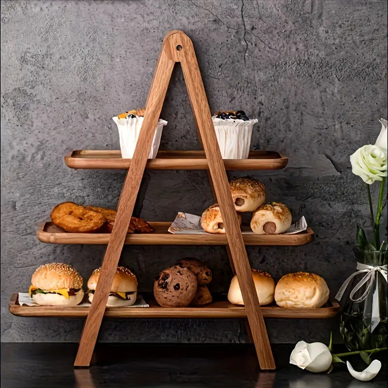 3-Tier Wooden Cake Stand - Versatile Fruit, Cupcake & Bread Display