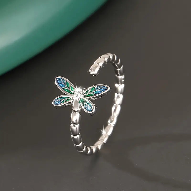 Adjustable Copper Dragonfly Ring - Vintage Gemstone Jewelry