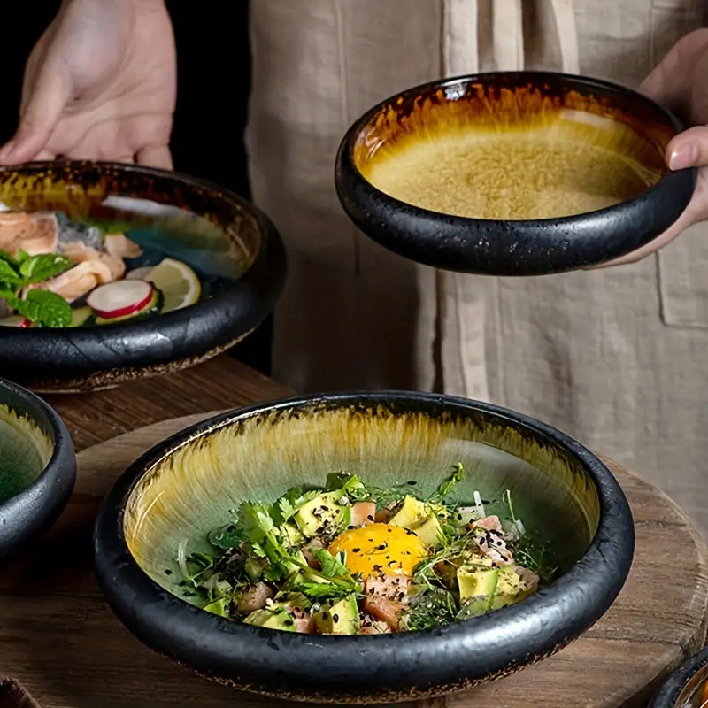 1pc Creative Kiln Split Glaze Ceramic Plate