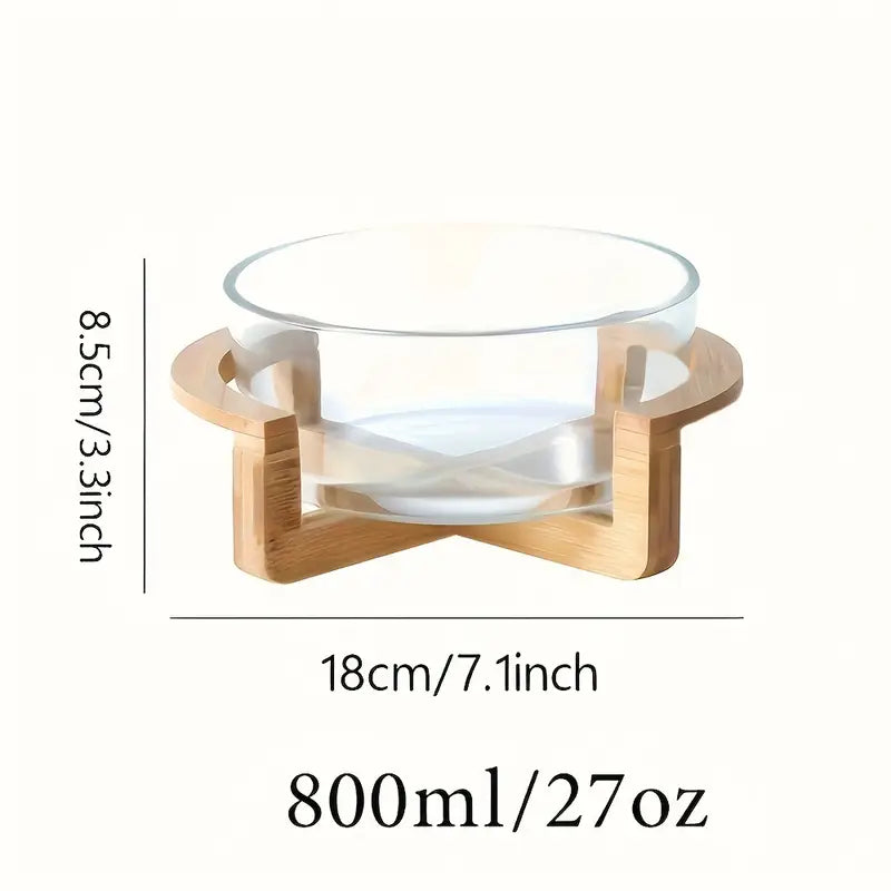Glass Fruit Bowl with Bamboo Base – Stylish Snack or Salad Display Dish