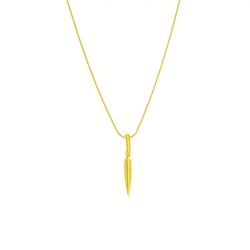 Golden Stainless Steel Pendant Necklace - Minimalist Unisex Jewelry