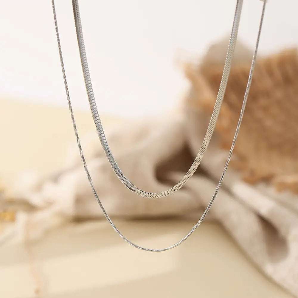 Women's Double Layered Necklace - Golden-Toned Stainless Steel, Sleek Chain Design