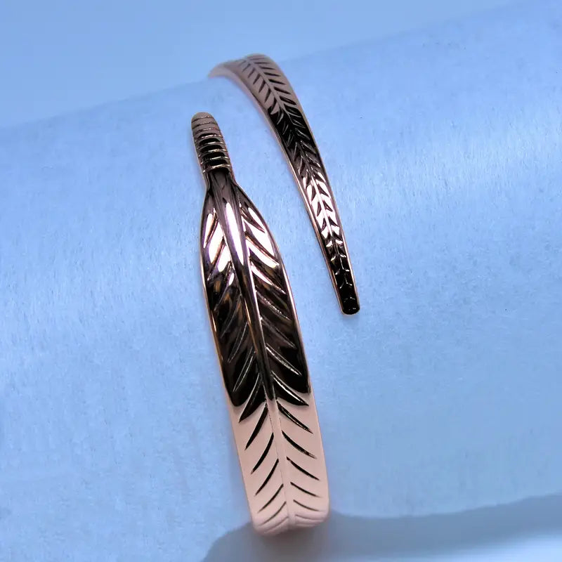 Boho Copper Leaf Cuff Bangle – Elegant No-Plating Jewelry Gift for Women