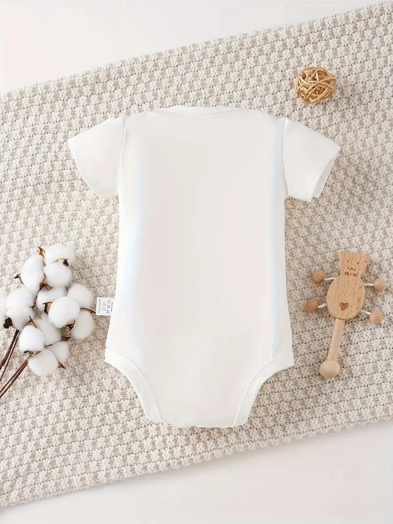 Babyrompertje van katoen voor meisjes - Casual rompertje met ronde hals en letterprint, eenvoudige en veelzijdige gebreide stof