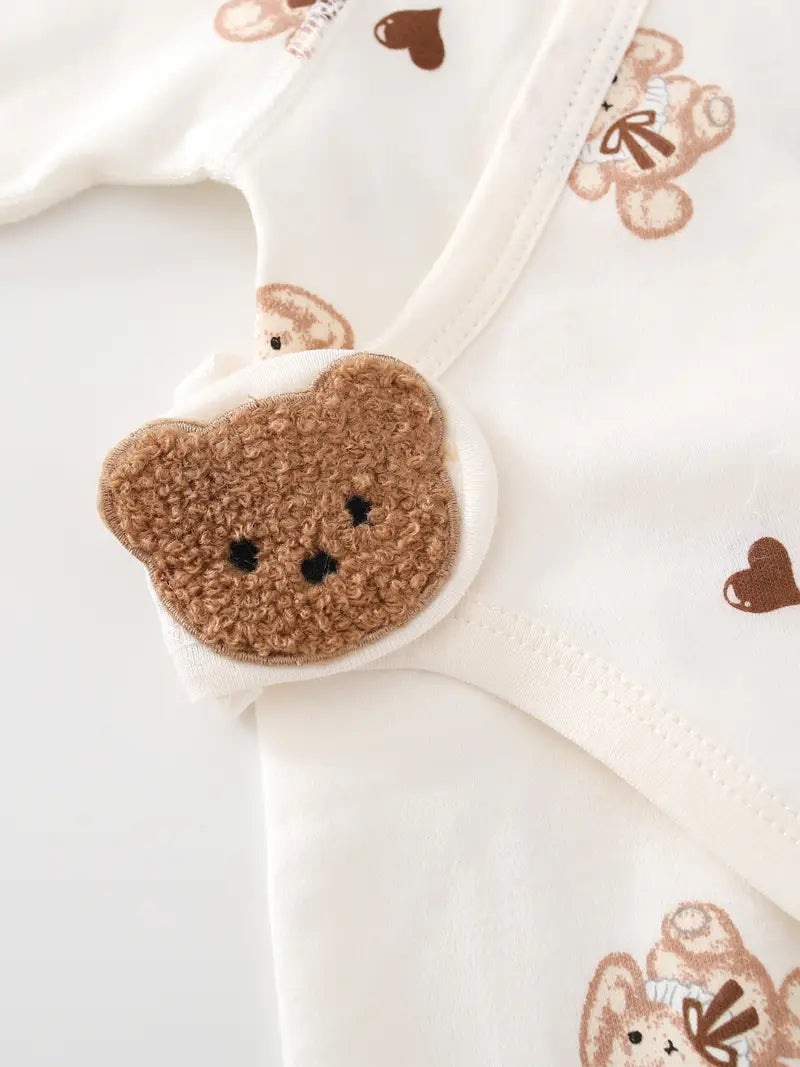 Grenouillère en coton imprimé lapin | Tenue nouveau-né à manches longues en tissu extensible