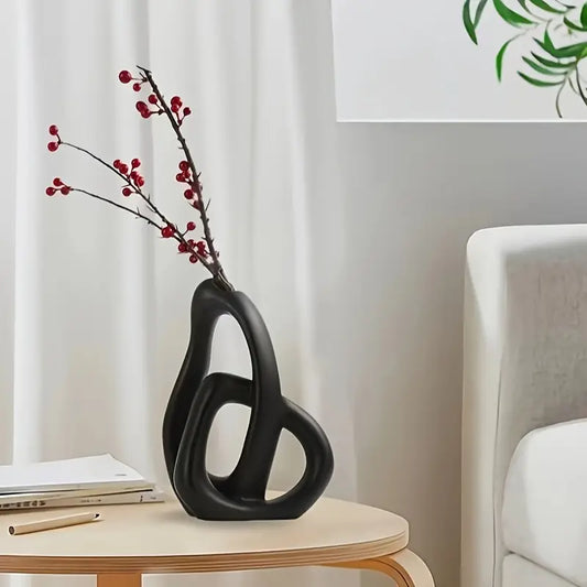 Elegant Black Love Ceramic Vase - Geometric Nordic Style