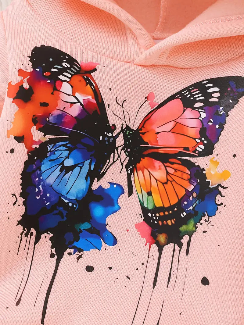 Butterfly Print Hoodie & Pants Set | Soft & Breathable Fall/Winter Baby Girl Outfit