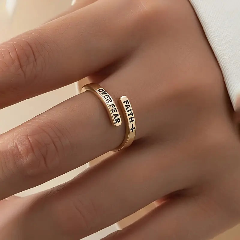 Inspirational "Faith" Cross Engraved Women's Adjustable Ring