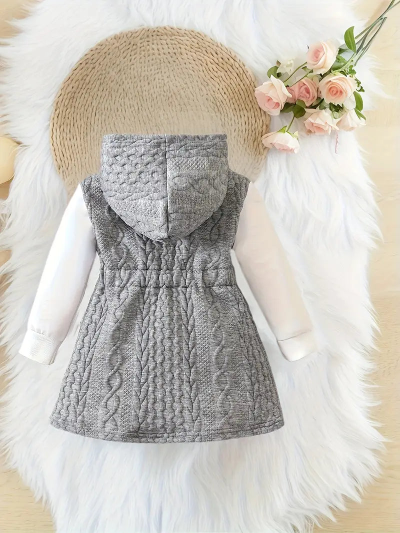 Babymeisjesjurk met capuchon | Jacquard gebreide tweedelig outfit voor herfst en winter