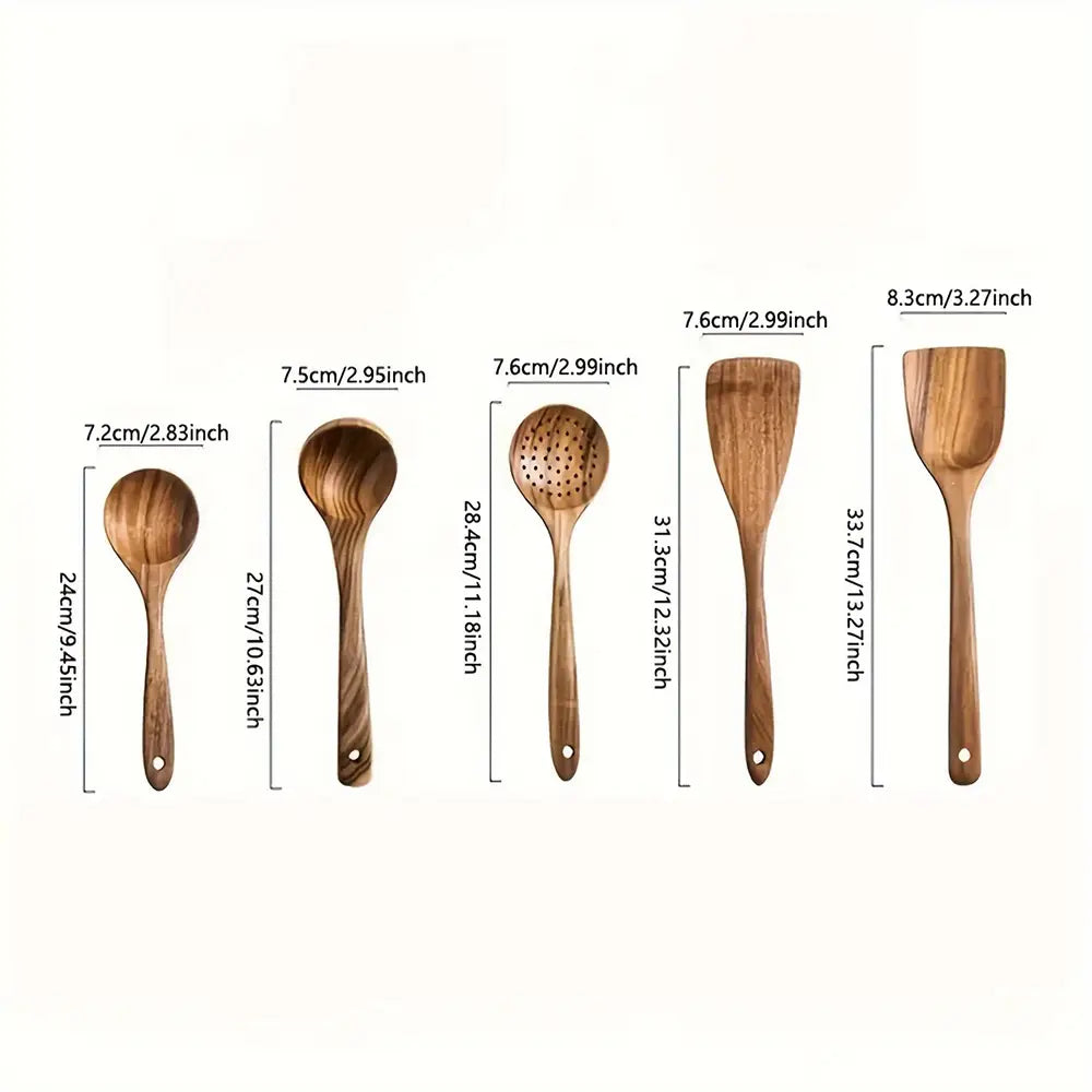 5pcs Premium Wooden Kitchen Utensils Set - High-Quality, Durable Wood Spoons