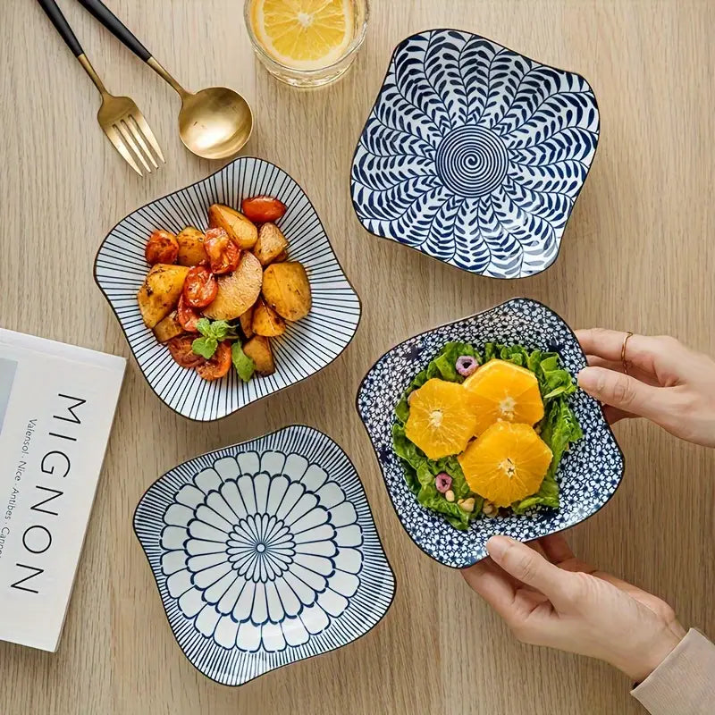 4-Piece Ceramic Square Roaster Set, Floral Design