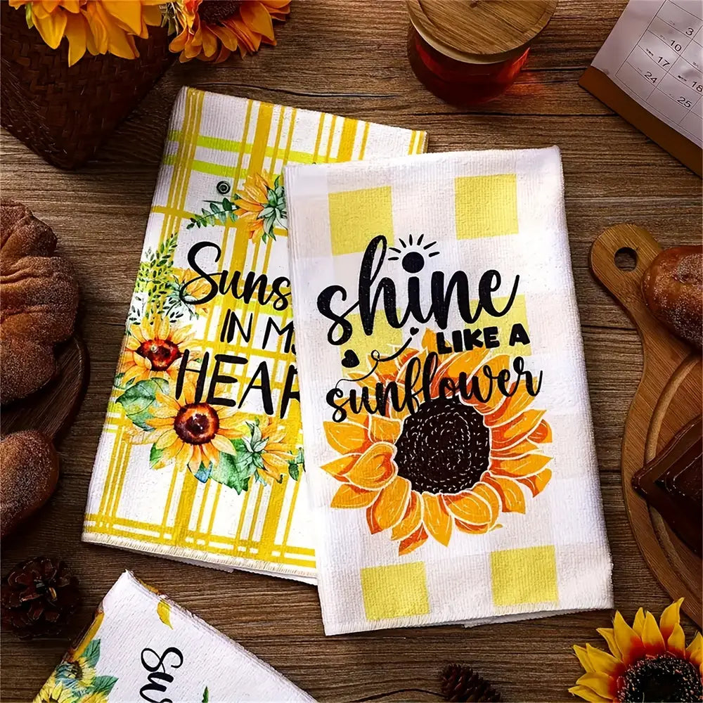 6Pcs Modern Sunflower-Themed Microfiber Dish Cloths & Towels Set