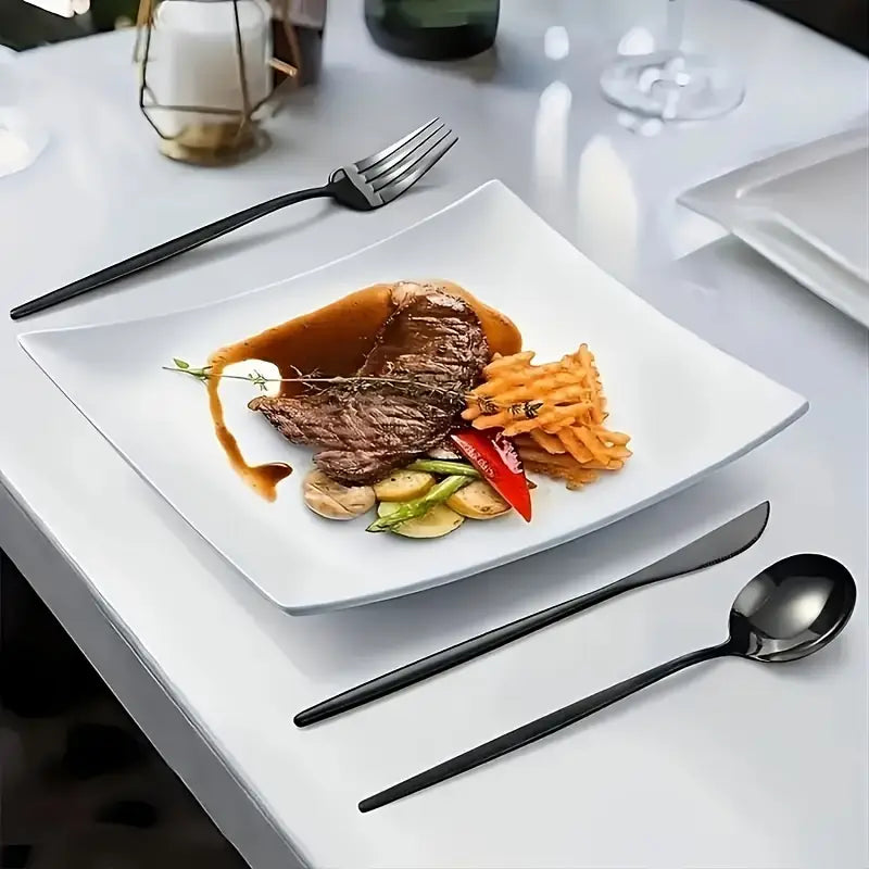 Ménagère portugaise 24 pièces : couteaux à steak, fourchettes, cuillères à café et à thé en acier inoxydable