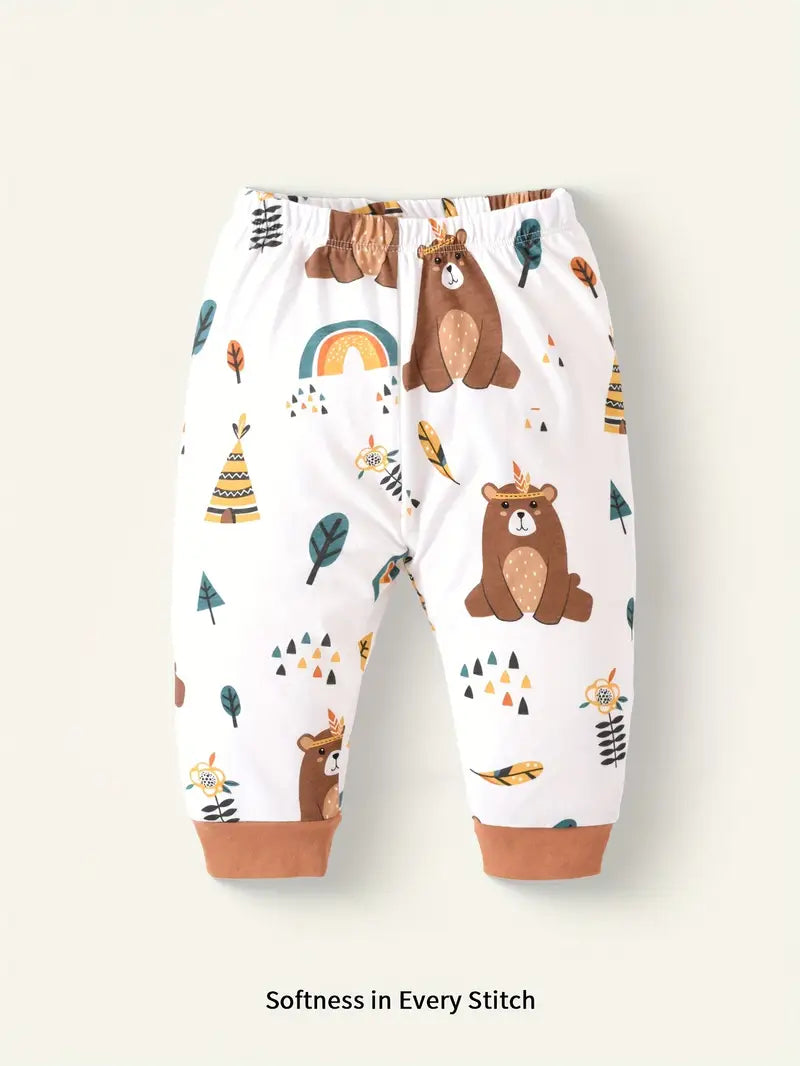 Babyjongensoutfit met printbreisel - Set van top met lange mouwen en broek met bijpassende muts en handschoenen