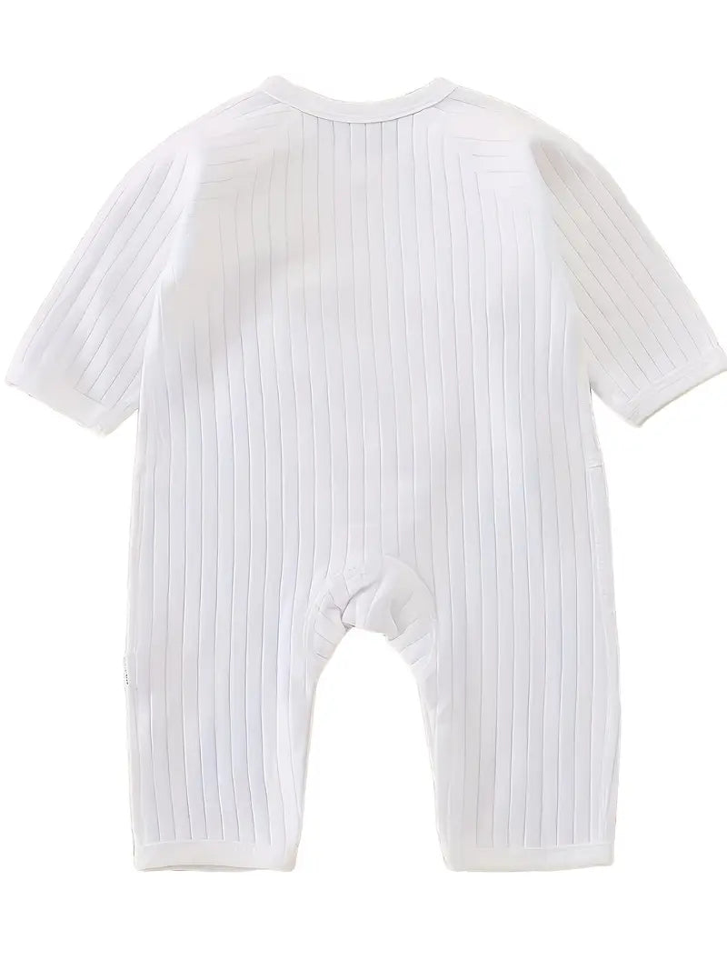 Babyjongens jumpsuit van katoen met beerborduursel | Zachte outfit met lange mouwen voor lente en herfst