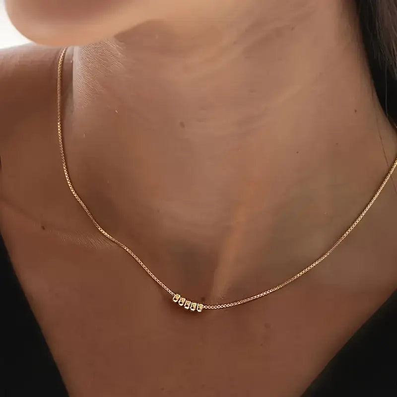 Elegant 18K Golden Plated Copper Necklace with Simple Five-Bead Pendant