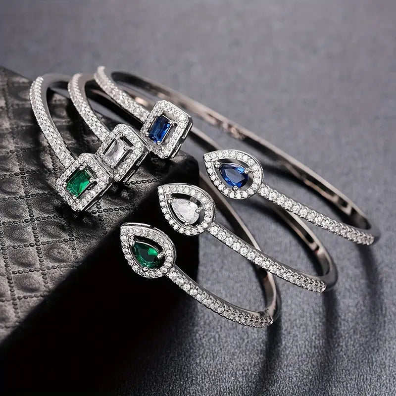 Zircon Cuff Bangle - Women's Geometric Jewelry