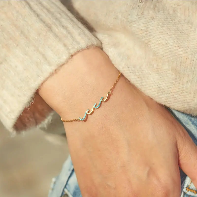 Boho Wave Bracelet Silver Cubic Zirconia CZ Gift