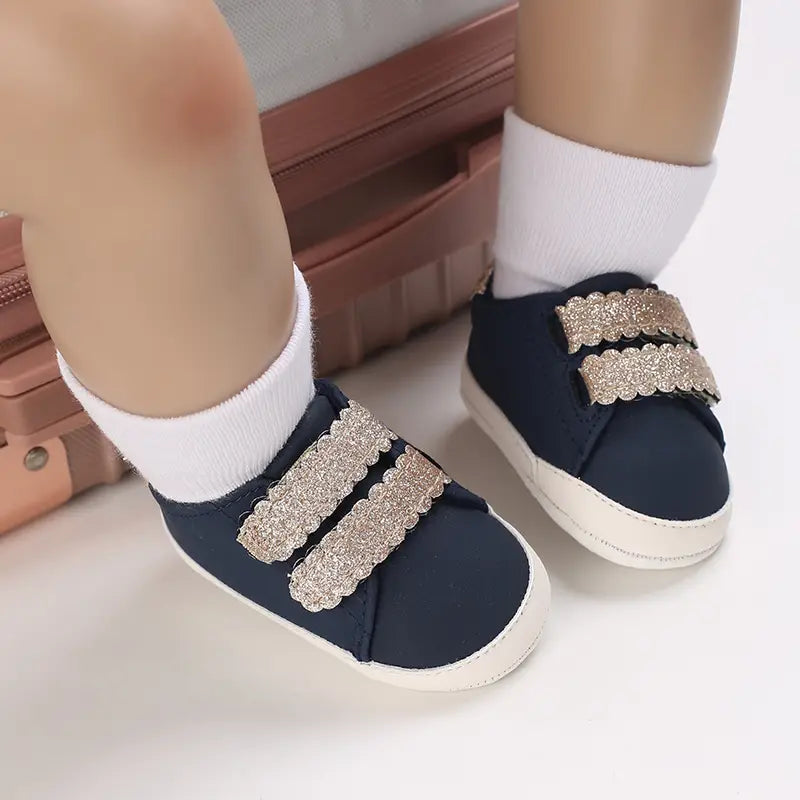 Floral Low-Top Sneakers for Girls | PU Upper, Flat Sole, Adjustable Strap for Toddlers