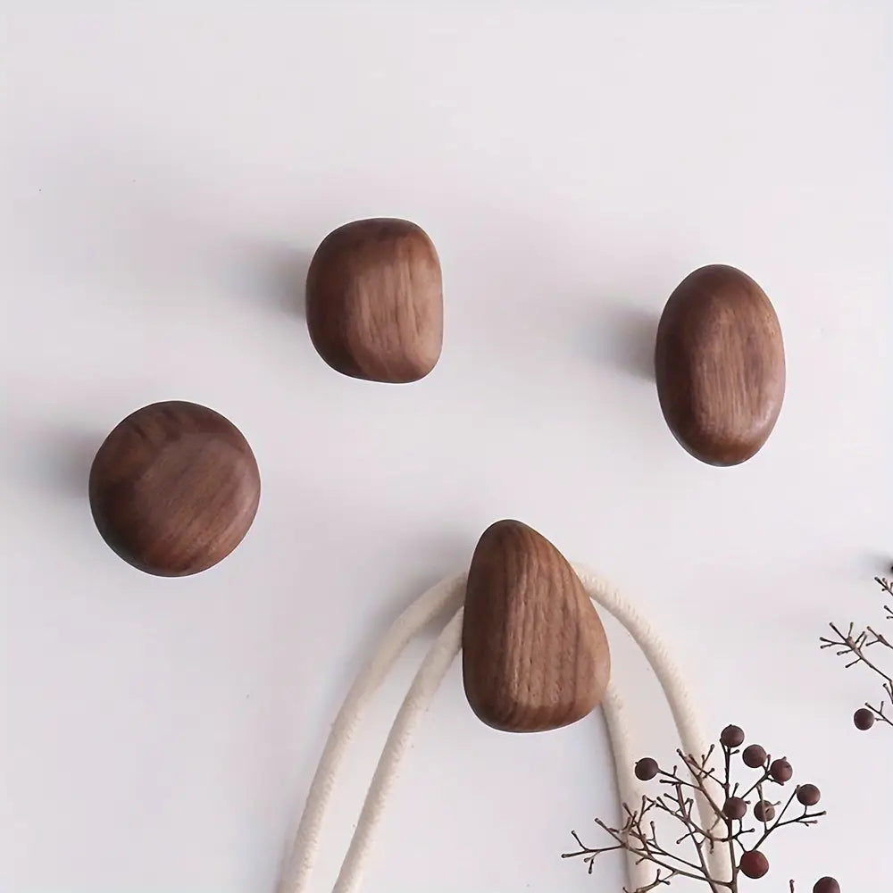 4pcs Set Pebble Shape Wooden Hooks