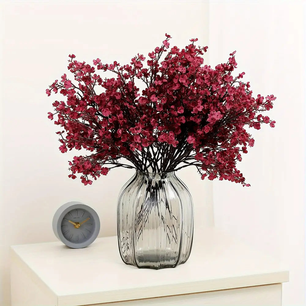 10pcs European Style Gypsophila Bouquets Dark Red Silk Flowers