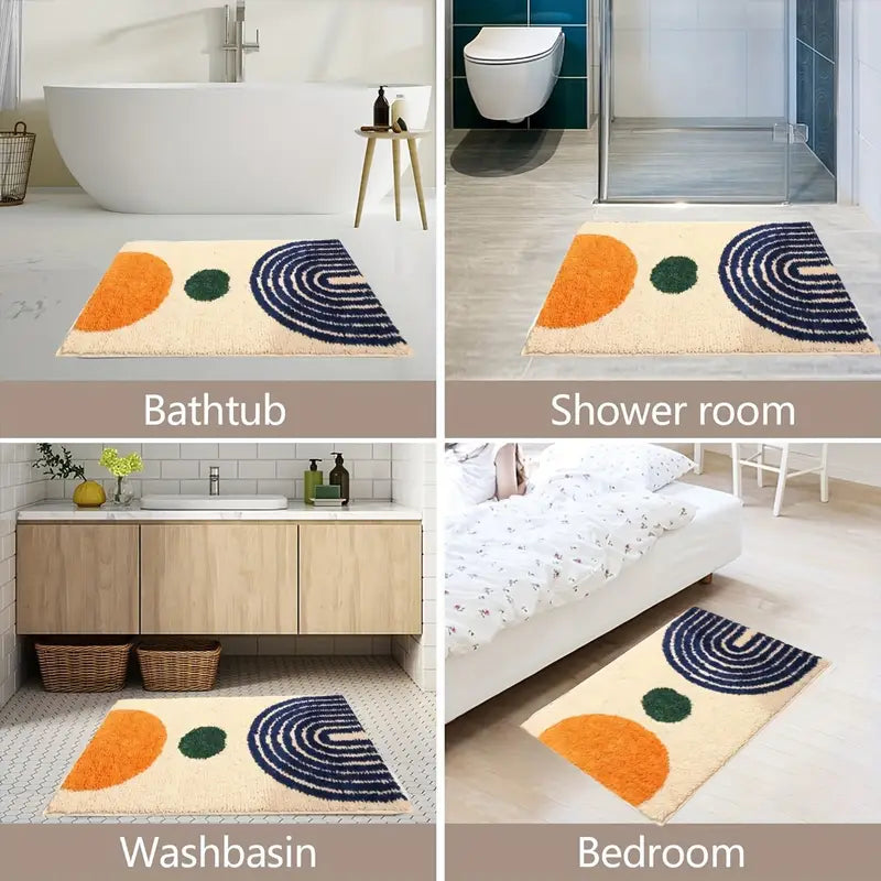 Geometric Bath Mat: Soft Microfiber, Non-Slip, Machine Washable