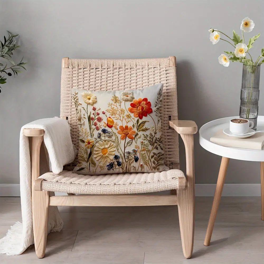 1pc, Plant Flower Pattern Cushion Cover