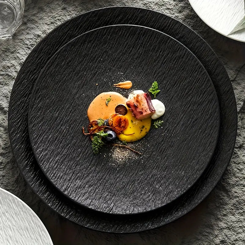 4pcs Black and White Rock Pattern Ceramic Round Plate