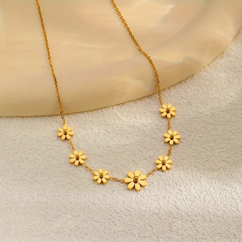 18K Gold Plated Necklace Earrings Set - Stainless Steel Jewelry