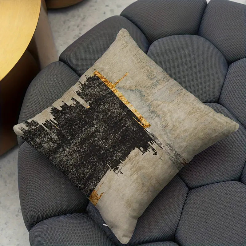 4PCS Vintage Polyester Cushion Covers – Collectible Buildings Print Pillow Cases for Home