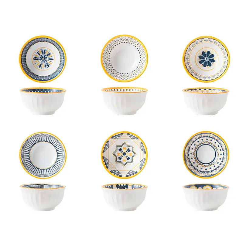 6-Piece Ceramic Bowl Set - 4/5 Inch, 10oz - Ramen, Salad, Rice Bowls