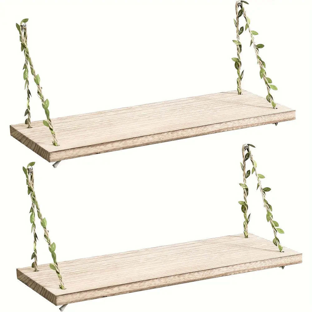 2-Pack Bohemian Style Floating Shelves Rustic Wooden Wall Mounted Storage