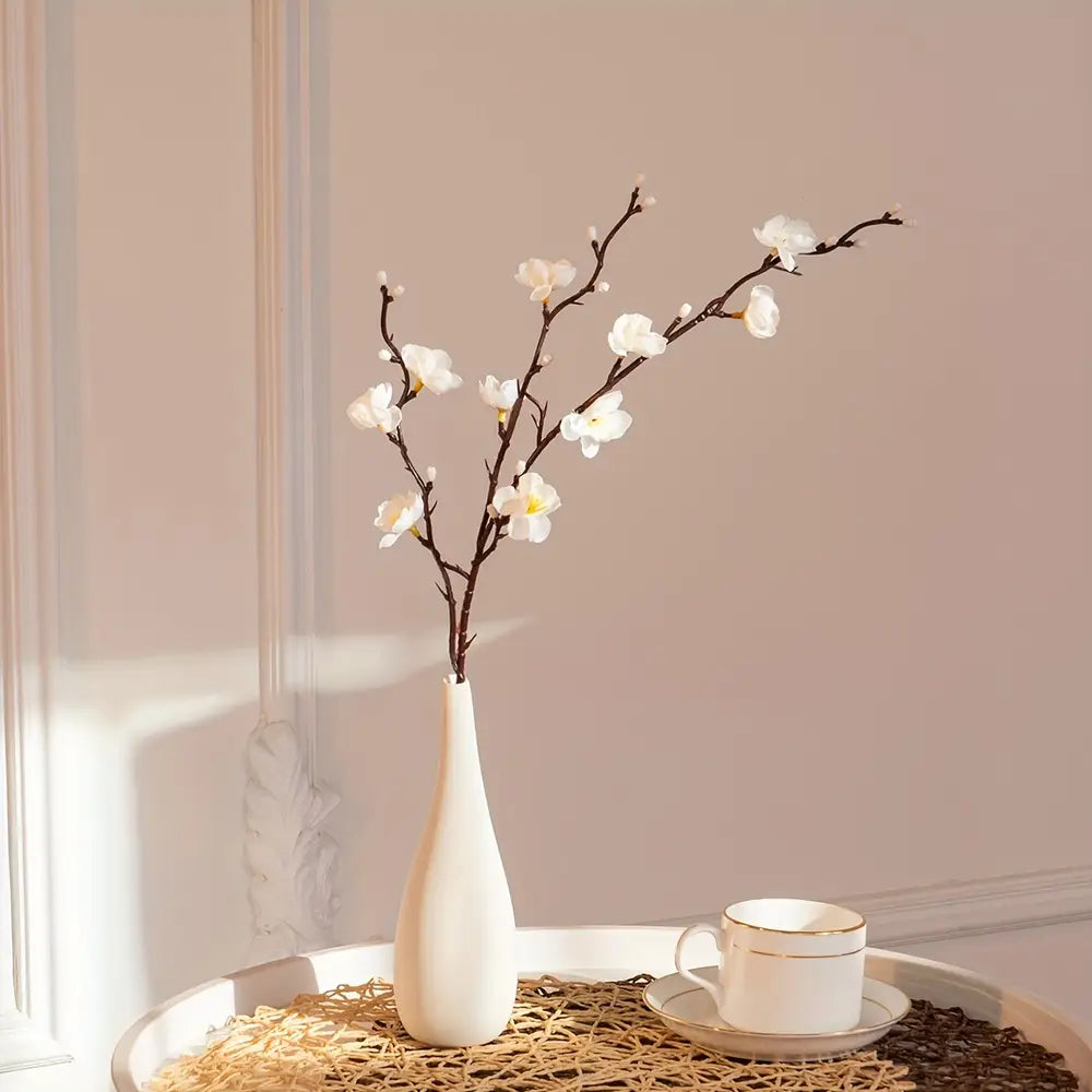1pc Elegant Artificial Plum Blossom Branch with Realistic White Flowers and Long Stems