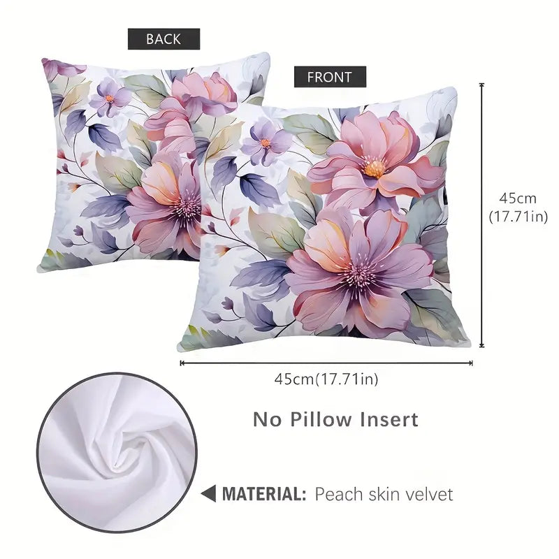 Lot de 4 housses de coussin vintage à motif floral violet – Imprimé recto verso, lavables en machine (45 x 45 cm)