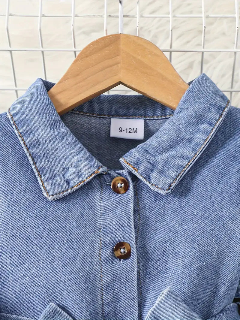 Robe à volants pour bébé fille | Tenue unie à manches longues et ceinture nouée