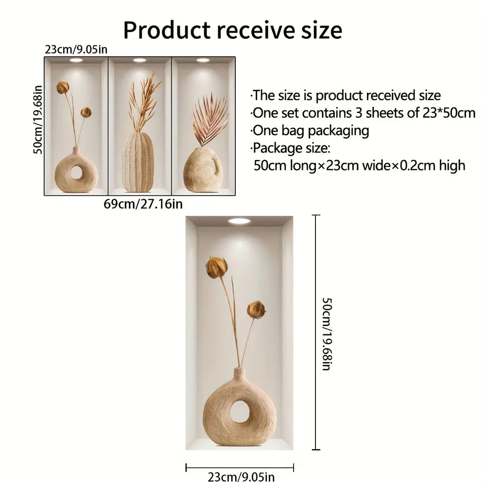 Three-dimensional 3D Effect Art Triptych Wall Sticker